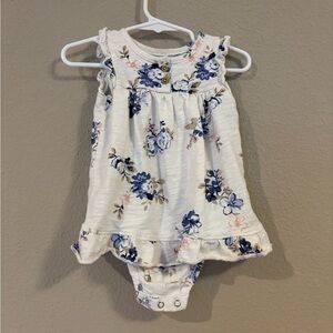 Carter's White Floral Ruffle Bodysuit with Blue Print